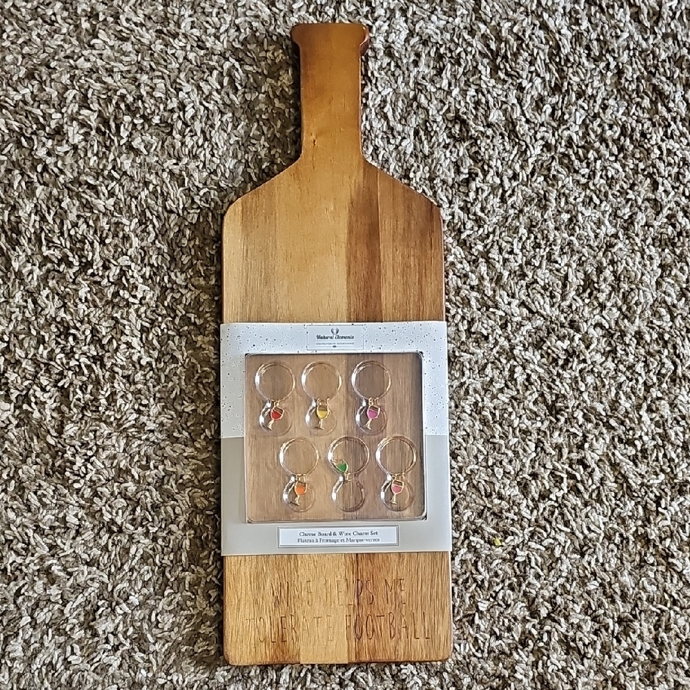 Wooden Cheese Board with Wine Charms